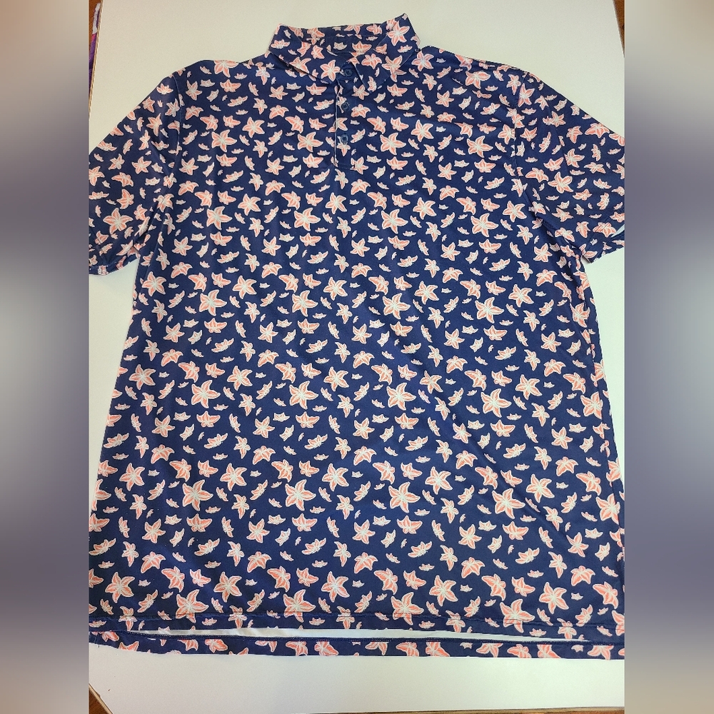 Navy And Orange Floral Golf Polo